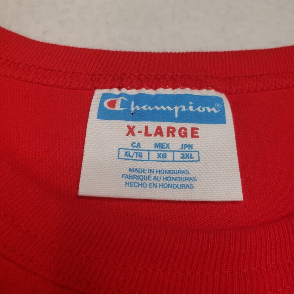 Champion Shirt Mens Extra Large Short Sleeve Pullover Cotton Red Crew Neck Long - Picture 3 of 14